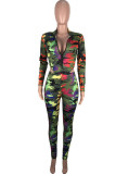 Camouflage Casual Sportswear Camouflage Print Cardigan Zipper Collar Long Sleeve Two Pieces
