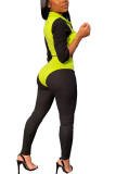 Fluorescent green Fashion adult Ma'am OL Patchwork Solid Two Piece Suits pencil Long Sleeve Two Pieces