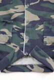 Camouflage Fashion Camouflage Print Tassel Split Joint Square Collar Plus Size