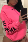 Pink Sweet Print Letter Hooded Collar Tops