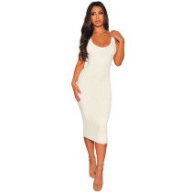 White Fashion Sexy Spaghetti Strap Sleeveless V Neck Pencil Dress Knee-Length Club Dresses SMR39638