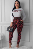 Green Polyester Casual Letter Two Piece Suits Print pencil Long Sleeve Two-piece Pants Set