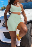 Mint green Sexy Solid Split Joint One Shoulder Sleeveless Two Pieces