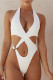 White Sexy Solid Backless Swimwears