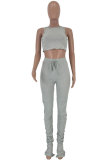 Black Fashion Sexy adult Patchwork Solid Two Piece Suits Straight Sleeveless Two Pieces