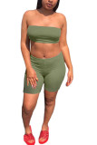 Army Green Polyester Fashion Active adult Ma'am Solid Two Piece Suits pencil Sleeveless Two Pieces