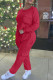 Wine Red Casual Solid O Neck Long Sleeve Two Pieces