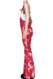 Red street Print Tie-dyed Polyester Sleeveless Slip Jumpsuits