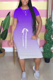 purple Polyester Fashion Street Red Black Blue Green Orange Yellow rose red purple Cap Sleeve Short Sleeves O neck Step Skirt Mid-Calf Ombre Solid Dresses