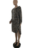 Leopard Print Street Print Hooded Collar Outerwear