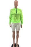 Green Polyester hooded Long Sleeve Zippered Solid rash guards