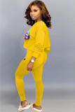 Yellow Celebrities Print Two Piece Suits pencil Long Sleeve