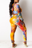Orange Polyester Fashion Casual adult Ma'am Tie Dye Two Piece Suits pencil Long Sleeve Two Pieces