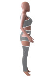 Pink Sexy Casual Letter Print Hollowed Out O Neck Sleeveless Two Pieces