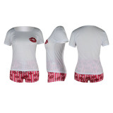 Pink Fashion Casual Lips Printed Basic O Neck Short Sleeve Two Pieces