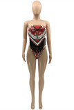 Red Fashion Sexy Print Tassel Patchwork Backless Swimwears