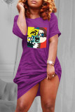 Red Fashion Casual Print Basic O Neck Short Sleeve Dress