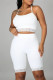 White Sexy Casual Solid Backless Spaghetti Strap Sleeveless Two Pieces