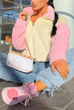 Pink Street Solid Patchwork Turndown Collar Tops