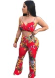 Red Print Mid Waist Two-piece suit