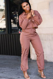Orange Polyester Casual Two Piece Suits contrast color Solid Straight Long Sleeve Two-piece Pants Set