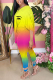 Yellow Living Print O Neck Half Sleeve Two Pieces
