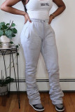 Grey Fashion Casual Letter Print Letter Pants Regular Trousers