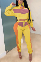 Yellow Street Split Joint Turtleneck Long Sleeve Two Pieces
