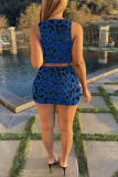 Coffee Sexy Leopard Hollowed Out Frenulum U Neck Sleeveless Two Pieces