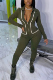Army Green Sexy Patchwork Turndown Collar Skinny Jumpsuits