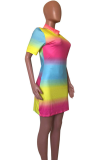 Multicolor Sexy Striped Tie-dye Half A Turtleneck A Line Dresses