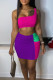 Purple Fashion Sexy Patchwork Backless One Shoulder Sleeveless Two Pieces