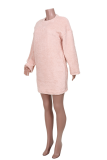 Pink Casual Solid Patchwork O Neck Straight Dresses