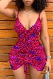 Turquoise Sexy Print Patchwork Spaghetti Strap Pencil Skirt Dresses