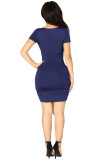 White Fashion Sexy Casual Sleeve Short Sleeves V Neck Slim Dress skirt Solid Draped Dresses