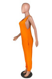 tangerine Casual Pocket Solid Blend Sleeveless Jumpsuits