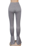 Grey Fashion Daily Adult Cotton Solid Boot Cut Bottoms