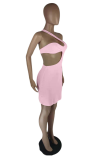 Pink Sexy Solid Ripped One Shoulder Pencil Skirt Dresses
