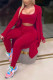 Wine Red Fashion Casual Solid Basic U Neck Long Sleeve Three-piece Set