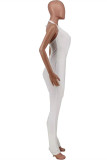 White Fashion Sexy Solid Backless Halter Skinny Jumpsuits
