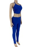Rose Red Sexy Casual Solid Backless Spaghetti Strap Sleeveless Two Pieces
