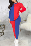 Red Sexy Solid Split Joint O Neck Long Sleeve Two Pieces