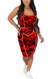 Red Fashion Active adult Patchwork Print Camouflage Two Piece Suits Straight Sleeveless Two Pieces