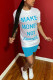 Sky Blue Polyester Fashion Street Letter Print Two Piece Suits Straight Short Sleeve Two Pieces