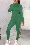 Army Green Polyester Fashion Sexy Active Casual Europe and America Solid Straight Long Sleeve Two Pieces