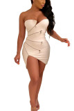 White Sexy Europe and America Sleeveless Wrapped chest Asymmetrical skirt Solid asymmetrical chain Dresses