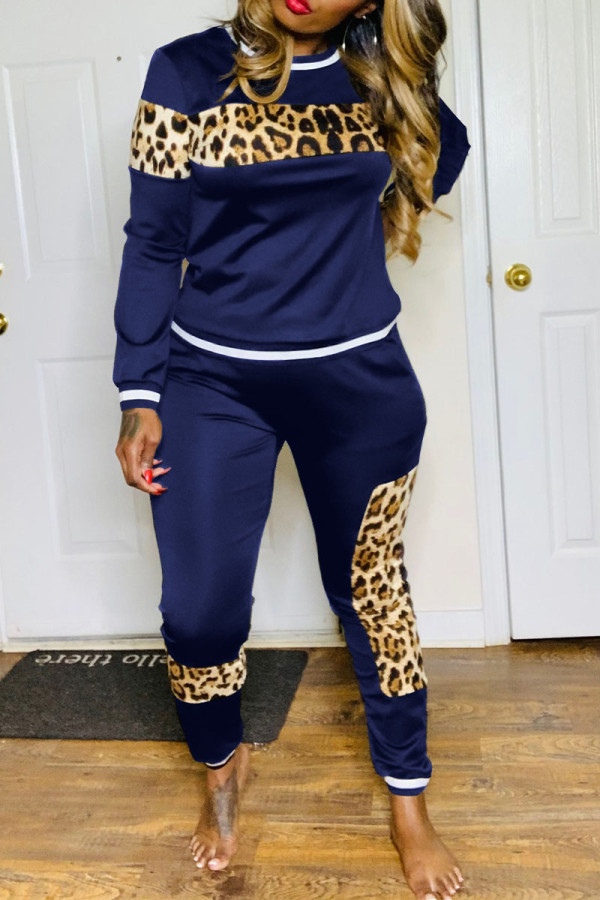 Royal Blue Sexy Solid Patchwork O Neck Long Sleeve Two Pieces