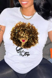 White Fashion Casual Print Basic O Neck T-Shirts