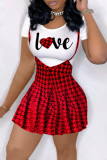 Red Fashion Casual Letter Print Basic O Neck Short Sleeve Two Pieces