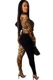 Black venetian Sexy Print Patchwork Two Piece Suits pencil Long Sleeve 